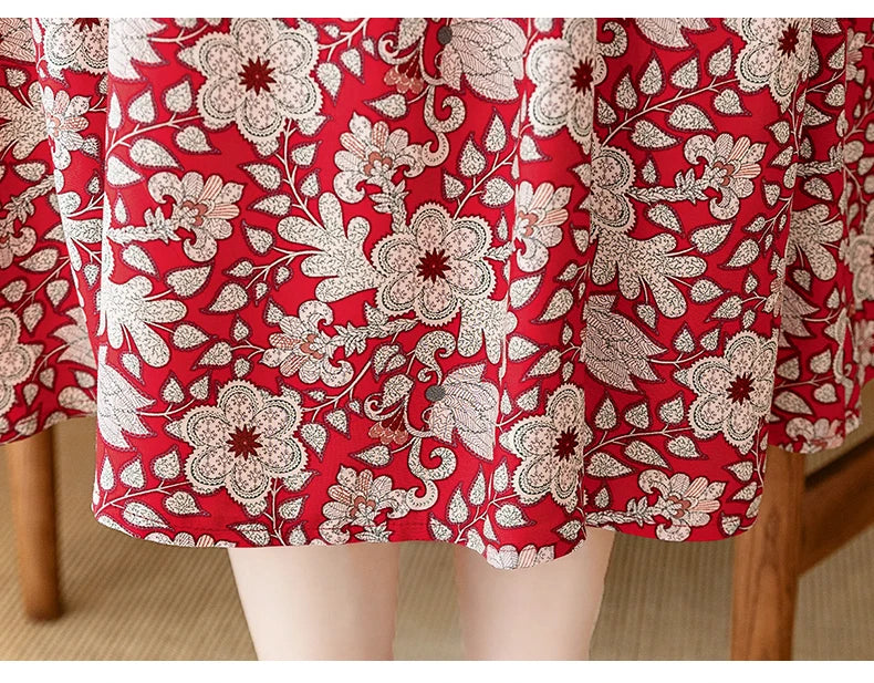 New 2025 Summer Dress Long Vintage Loose Women Elegant Sundress Dress Casual O-neck Dresses Print Plus Size