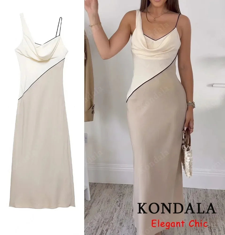 Women's Contrasting Lines Slim Dress 2025 Summer Fashion Holiday Casual Dating Lady Dress Elegant Chic Suspender Dress
