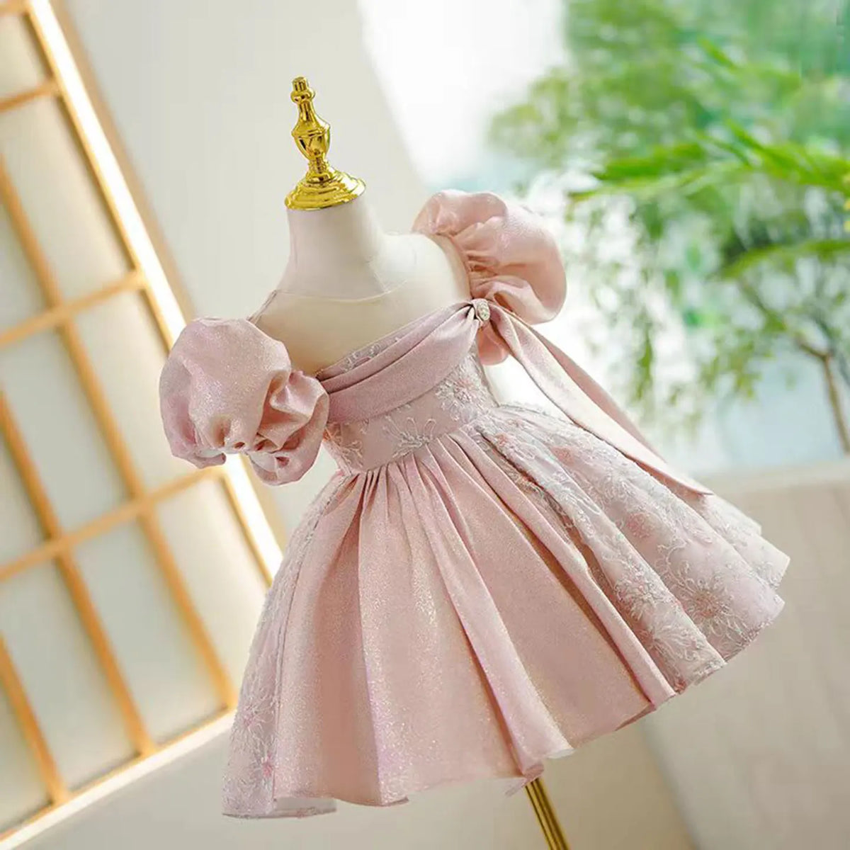 Dreamy Vow J774 Charming Blue Girl Dress With Short Sleeves  for Kids 1st Toddler Birthday Evening Party Knee Length Ball Gown