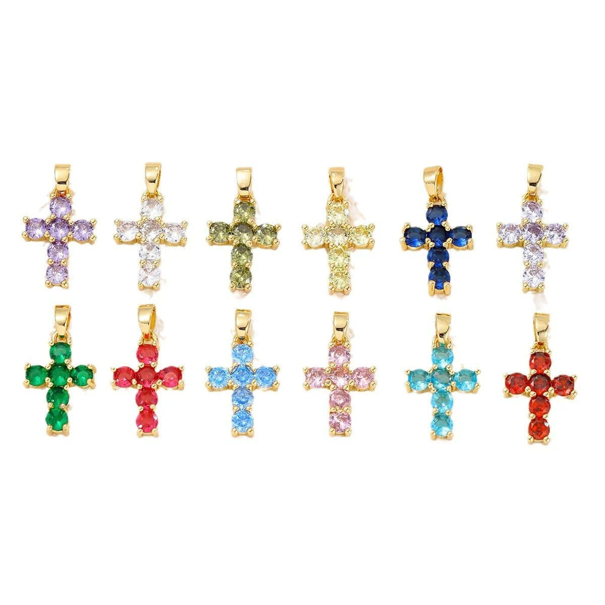 Birthstone Necklace 18K Gold Plated Zircon Necklace Cross Pendant Necklace For Women'S