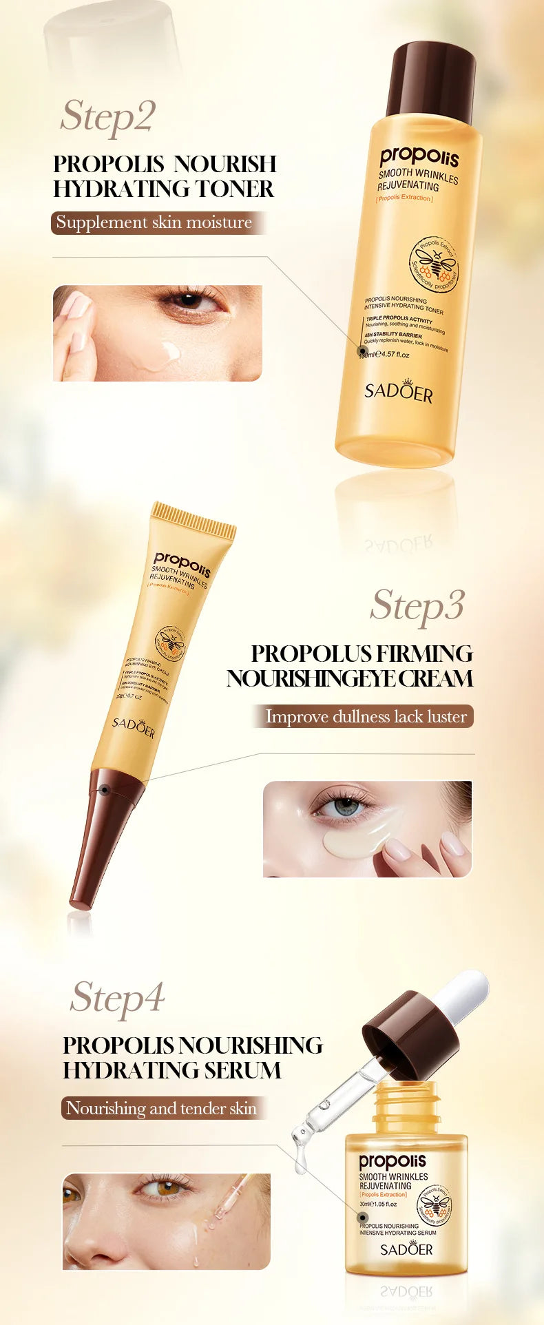 6pcs Propolis Nourishing Skincare Gift Set, Intensive Hydrating Sodium Hyaluronate Facial Kit, Barrier Repair, Smooth Wrinkles
