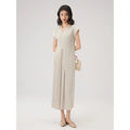 Miyake Fold 2024 Fall New Slimming V-neck French Dress For Women Advanced Short-sleeved Waist Elegant Commuter Dress