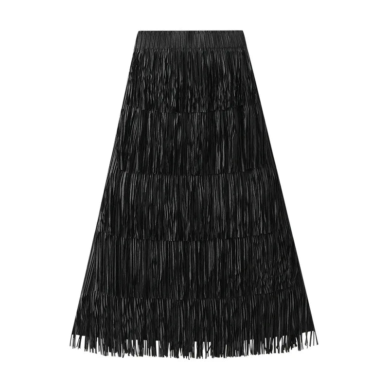 Luxury Multi Solid Colors Pleated Skirt for Women's Large Hem Folds A-line Skirts Female 2025 Loose Fashion Skirts Casual 0666