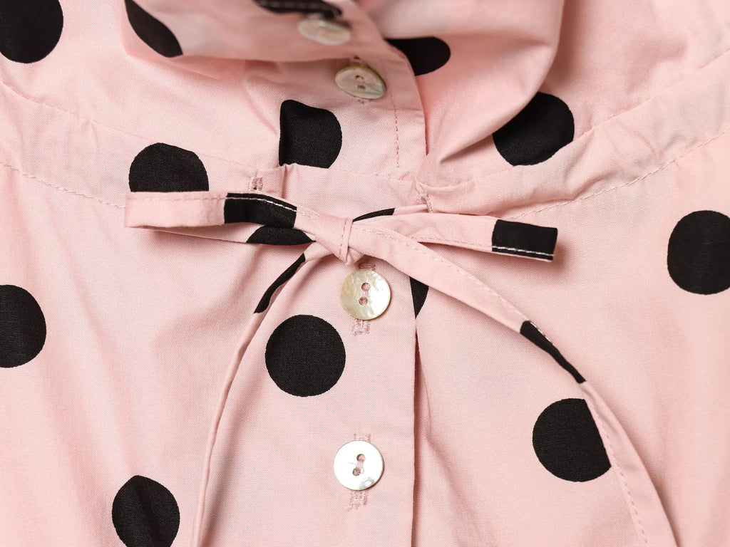 Woman Long Sleeve Pink Polka Dot Jacket Fashion Single Breasted High Collar Short Coat Women Spring Casual High Street Jacket