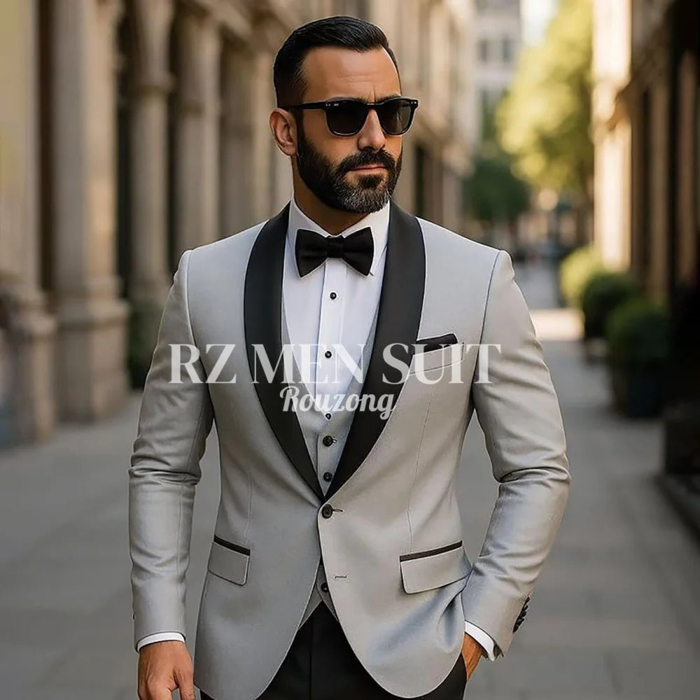 Mens 3 Piece Tuxedo Suit Slim Fit Suits for Men Two Button Wedding Prom Tuxedo Shawl Lapel Blazer Vest Pants Set costumes hommes