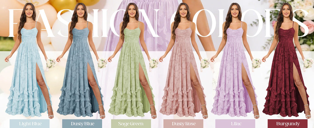 Women's Chiffon Jacquard Spaghetti Strap Floor Length Formal Evening Gown For Wedding Guest Prom Party Bridesmaid Dress