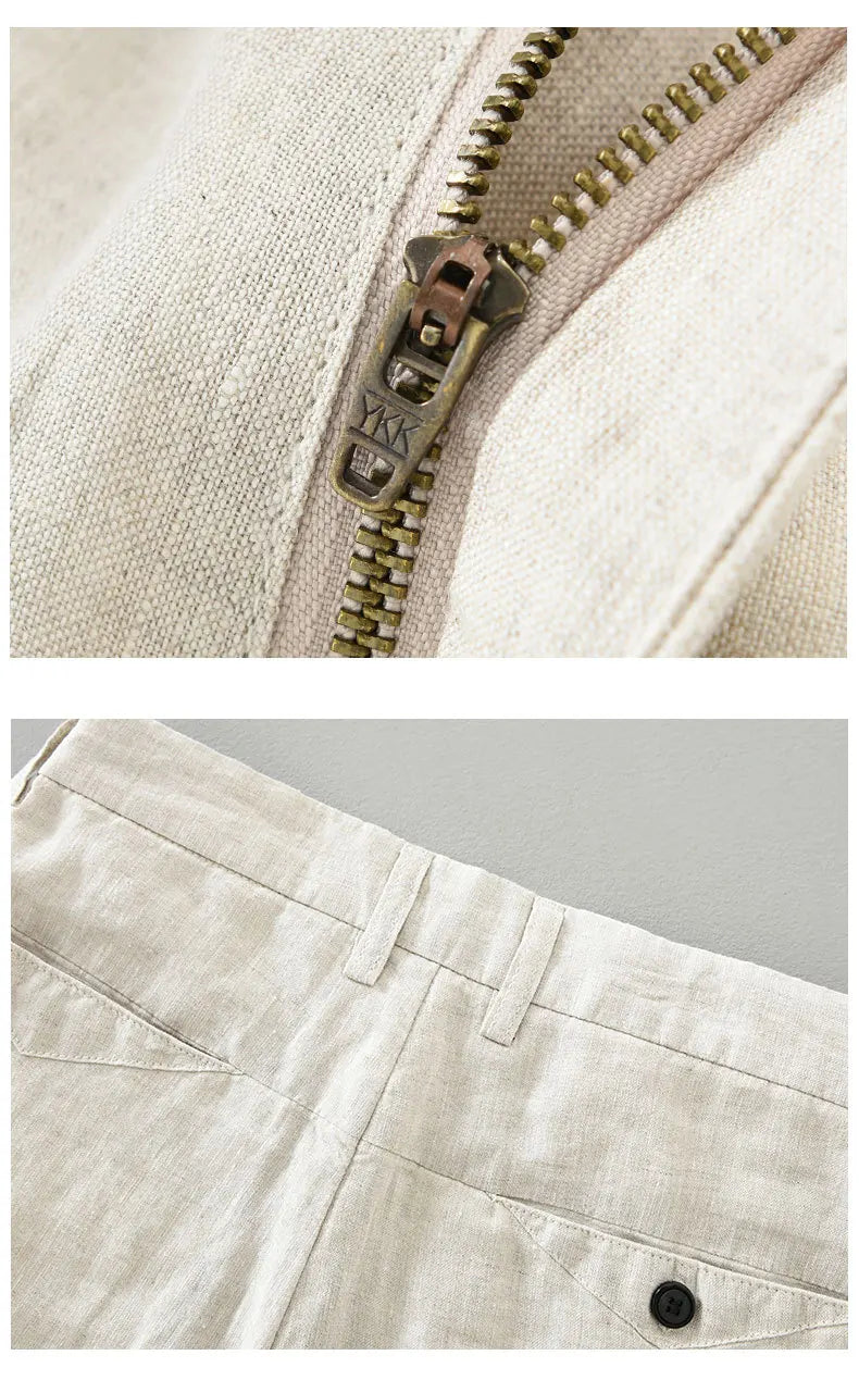2025 Summer New Breathable Pure Linen Casual Pants for Men Clothing Slim Streetwear Men Ankle-length Pants EC1333