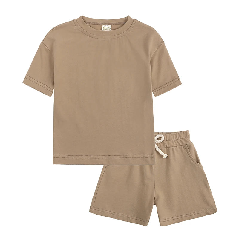 1-5Y Kids Summer Clothing Sets Suit Boys Girls Short Sleeve Top+Shorts Tracksuit Toddler DIY Outfit Comfortable Sportswear