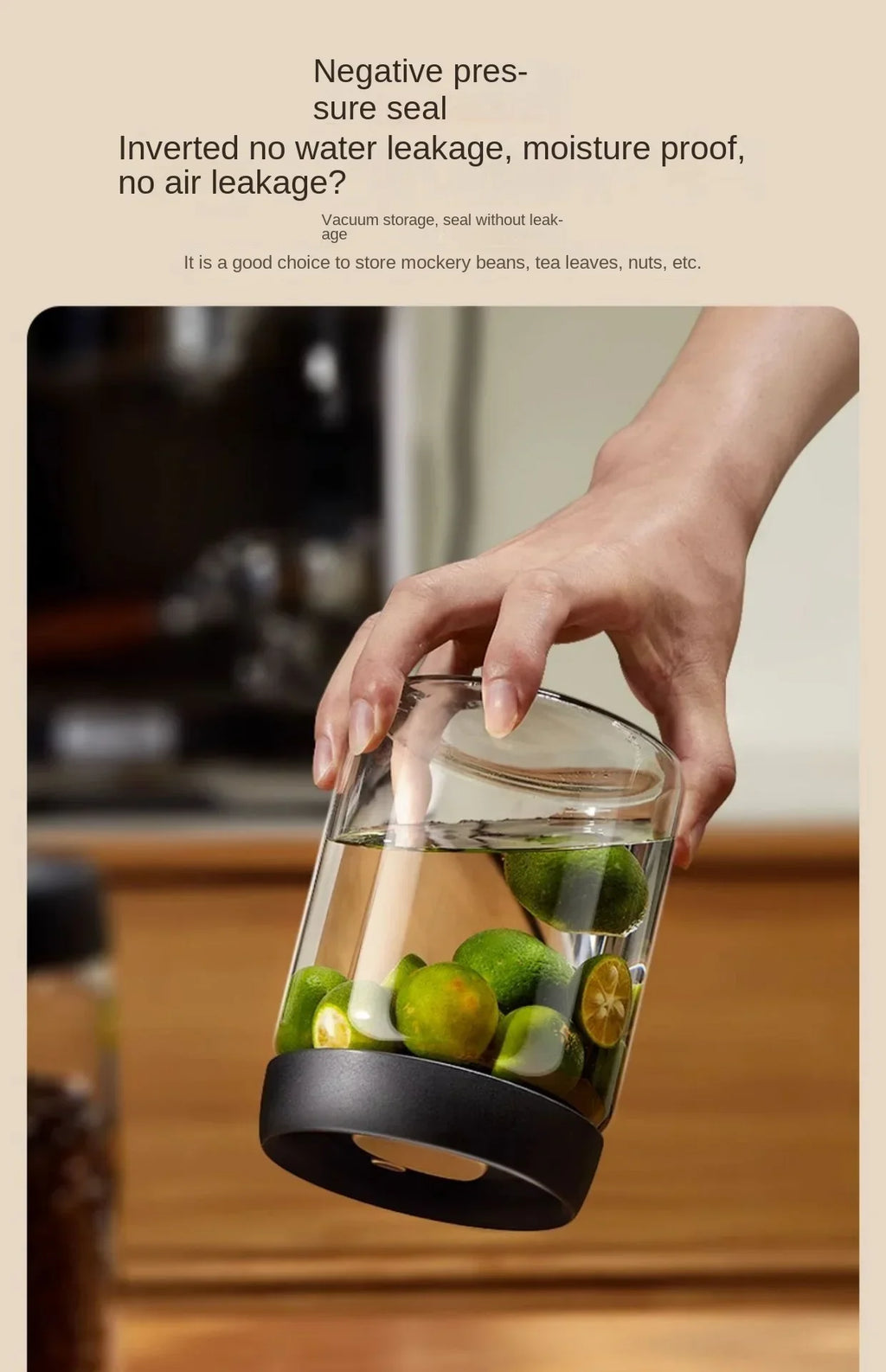 Multi Capacity Black Lid Coffee Pot Manual Vacuum Moisture-proof Storage Pot Kitchen Glass Teapot Coffee Bean Storage Sealed Jar