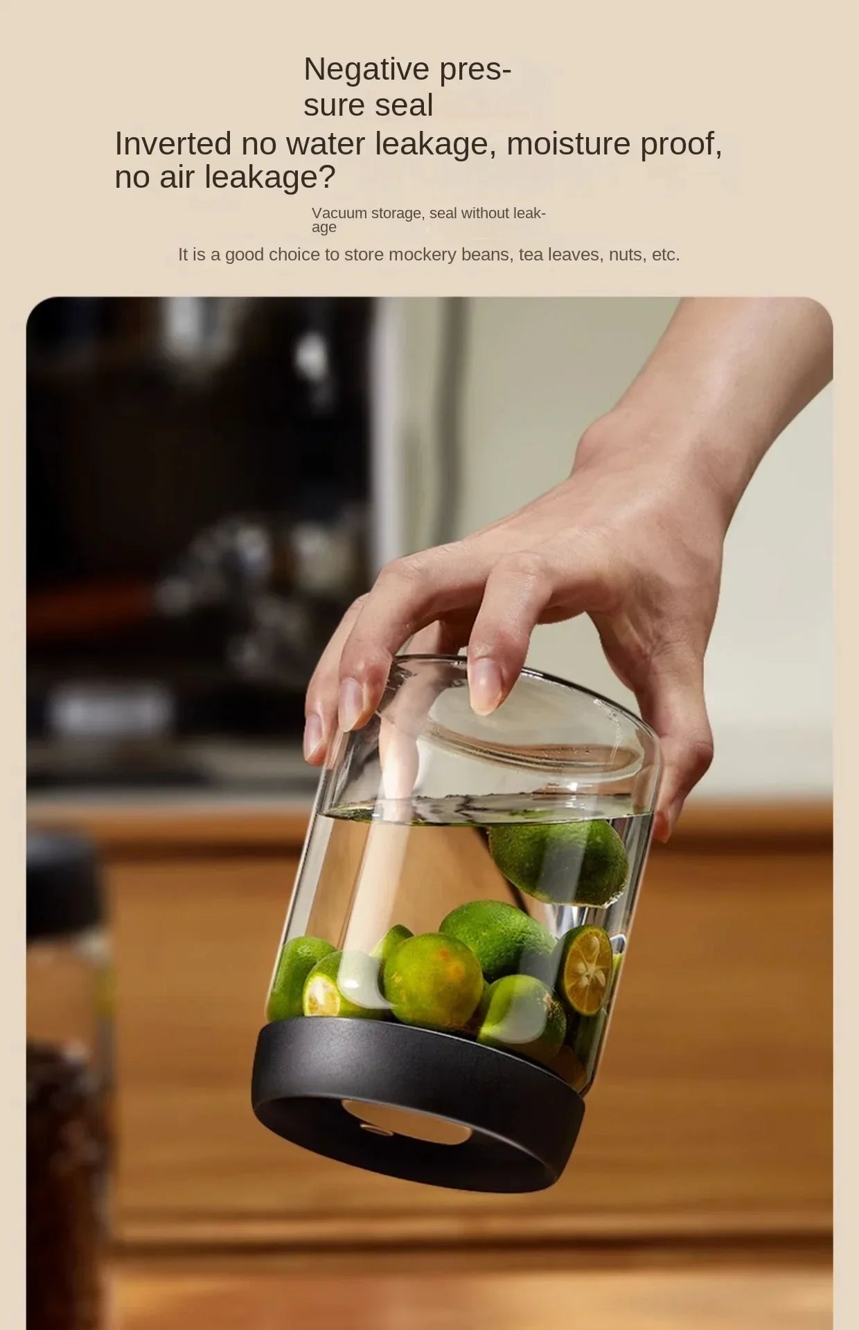 Multi Capacity Black Lid Coffee Pot Manual Vacuum Moisture-proof Storage Pot Kitchen Glass Teapot Coffee Bean Storage Sealed Jar