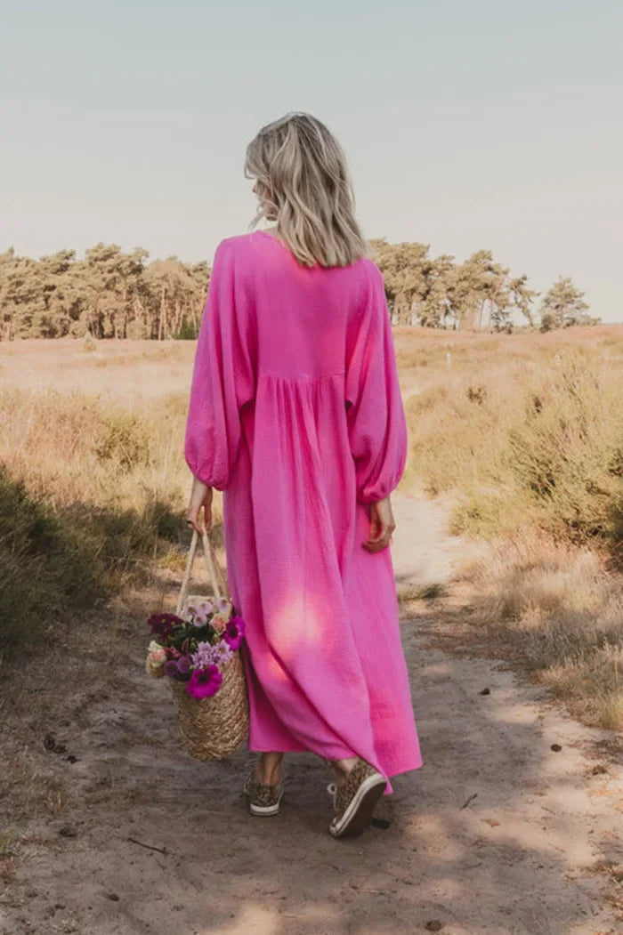 100% Cotton Gauze Muslin Night Dress For Women Sexy V-Neck Long Sleeve Maxi Party Birthday Dress Beach Boho Sundress