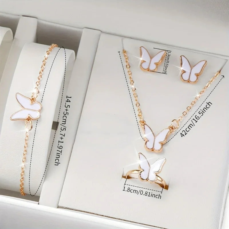 Butterfly Jewelry Set (Without Box)Women'S Watches Female Leather Watch Rings Necklace Earrings Bracelet Wedding
