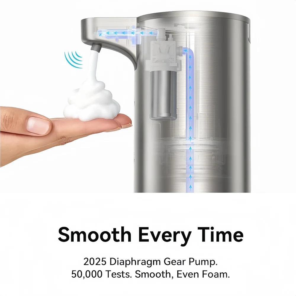 Dispensador de jabón de espuma con sensor de acero inoxidable, automático, sin contacto, infrarrojo, de pared o de escritorio para baño en casa