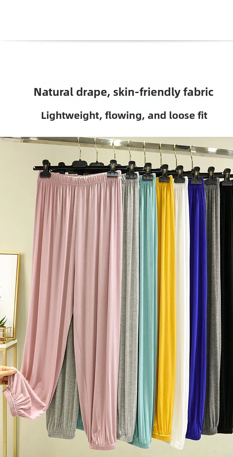 Loose Modal Women's Summer High Waist Wide Leg Pants Comfortable Casual Thin Sleepwear Mosquito Repellent  Color Trousers