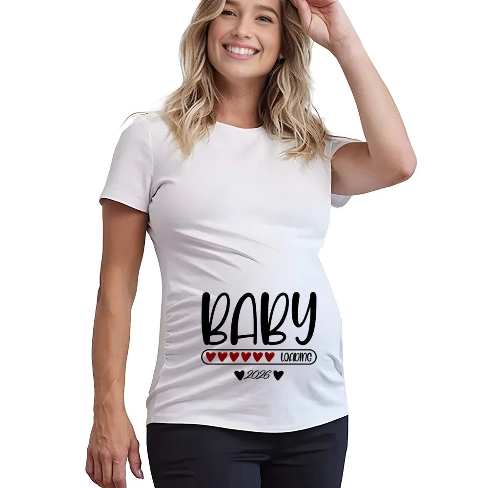 Baby Loading 2026 Print Pregnant Women'S'S Pregnancy Announcement T-Shirt Female Pregnancy Clothes New Mom Short Sleeve Shirts Tee