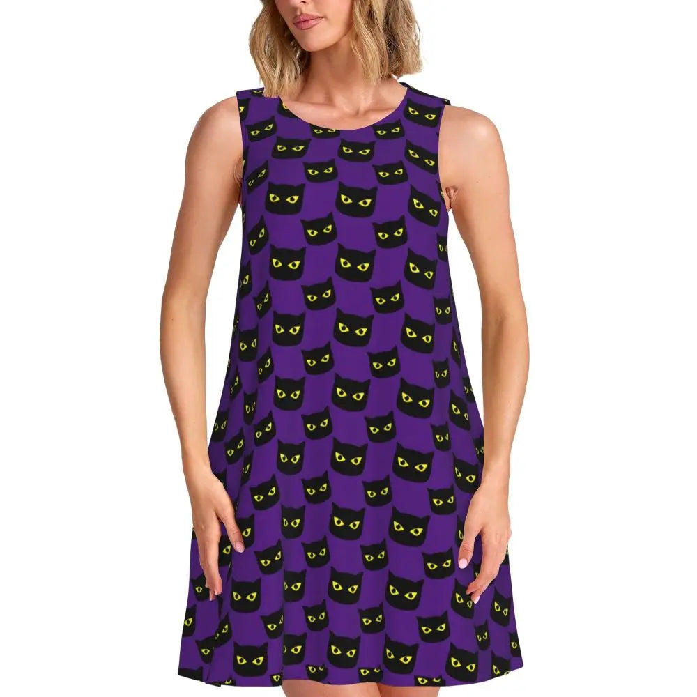 Happy Haunts Tank Dress Halloween Pumpkin Aesthetic Dresses Sleeveless Cute Dress Hot Sale O Neck Ladies Printed Clothing