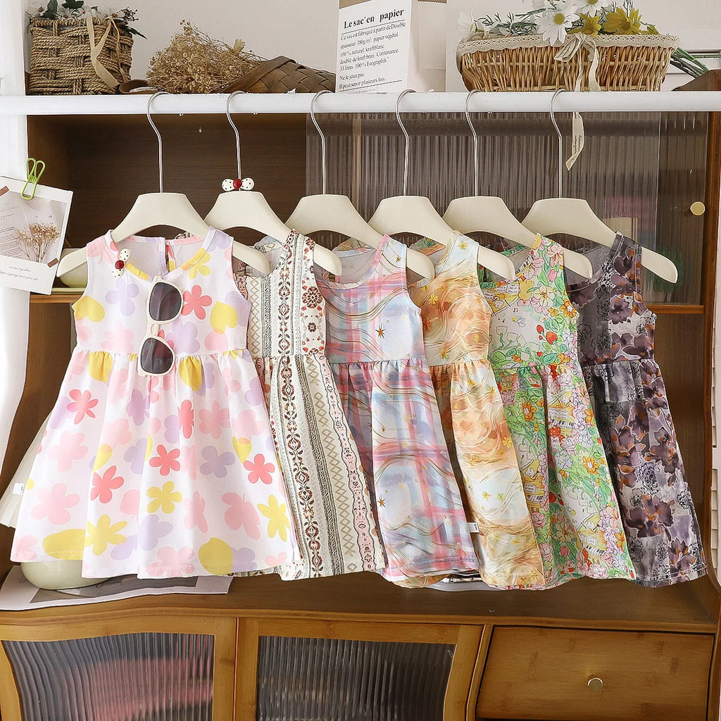 Girls Dress Summer Floral Pattern Children's Sundress Cute Thin Baby Casual Clothes