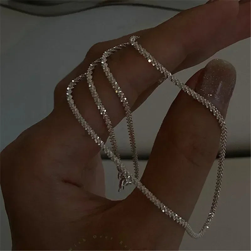 Popular Sparkling Necklace For Women'S Clavicle Chain Choker Silver Color Fashion Jewelry Accessories Wedding Birthday