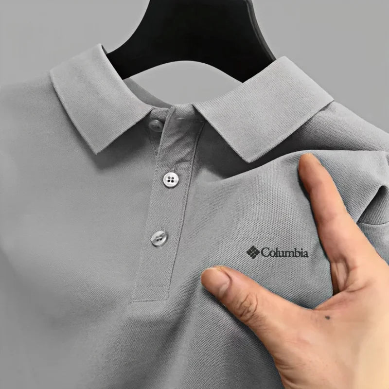 Men's Embroidered Polo Shirt - Short Sleeve Casual Solid Color Top