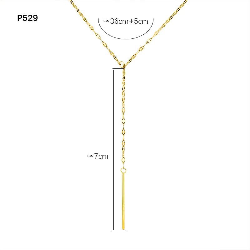 Multi Models Long Tassel Necklaces In Stainless Steel With 18K Gold Plated Waterproof Non Tarnish Chains Necklace For Women'S