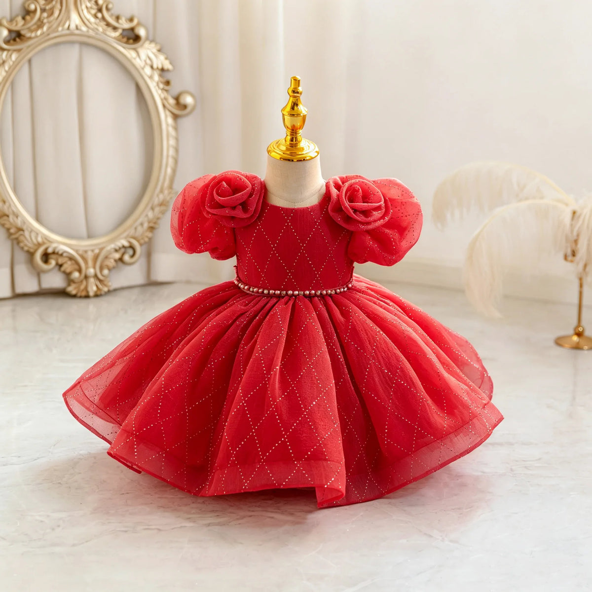HETISO Flower Girls Princess Dress Beaded Kids Ball Gown for Wedding Child Birthday Party Custom 1-4 Years
