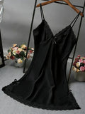 Women Lace Trim Camisole Nightgown V Neck Sleeveless Sleep Dress Soft Solid Color Sleepwear Loungewear Valentine Gift