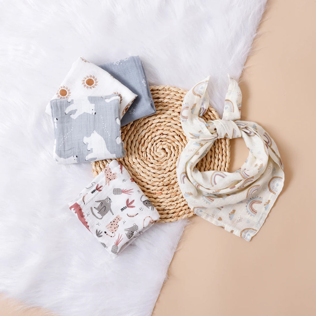 Kangobaby #My Soft Life# New 5pcs Set Multifunctional Baby Muslin Bib Newborn Blanket Breathable Child Scarf 60x60cm