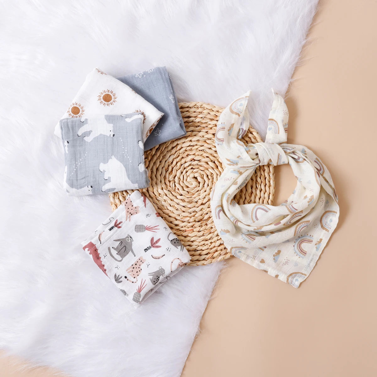 Kangobaby #My Soft Life# New 5pcs Set Multifunctional Baby Muslin Bib Newborn Blanket Breathable Child Scarf 60x60cm