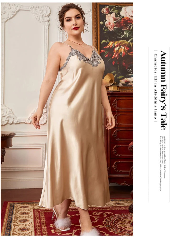 Extra Large Size Long Loungewear 150kg Plus Size Ins Trend Maxi Nightdress Sexy Loose Ice Silk Suspender Nightgown Summer Pajama