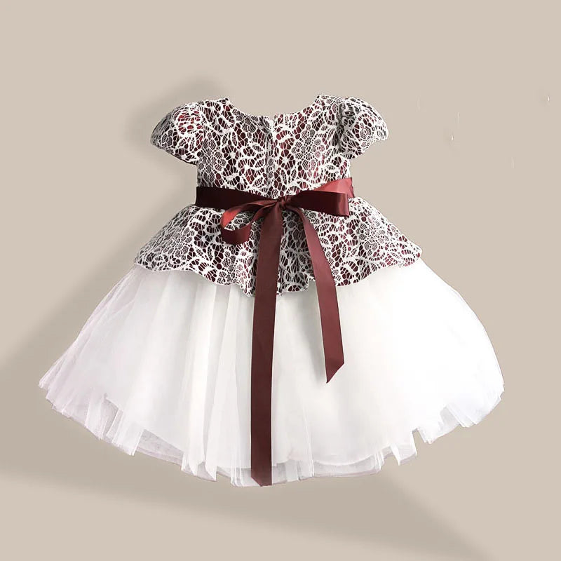 HETISO Lace Flower Girl Dress TUTU style Silk Belt Princess Kids Dresses 3 colors leopard Girls Party Dress for 1-6T
