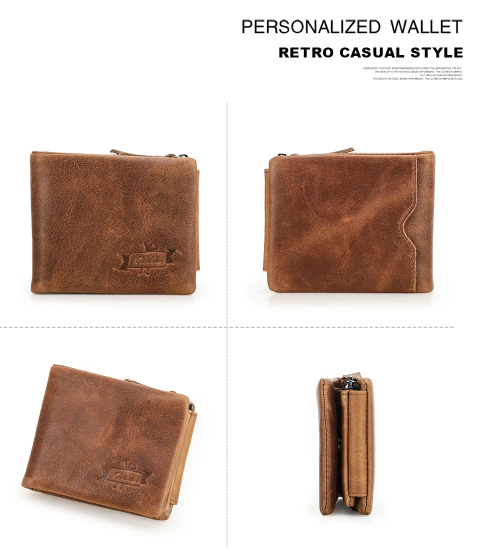 Contact’S Men’s Trifold Wallet - Genuine Crazy Horse Cowhide Leather