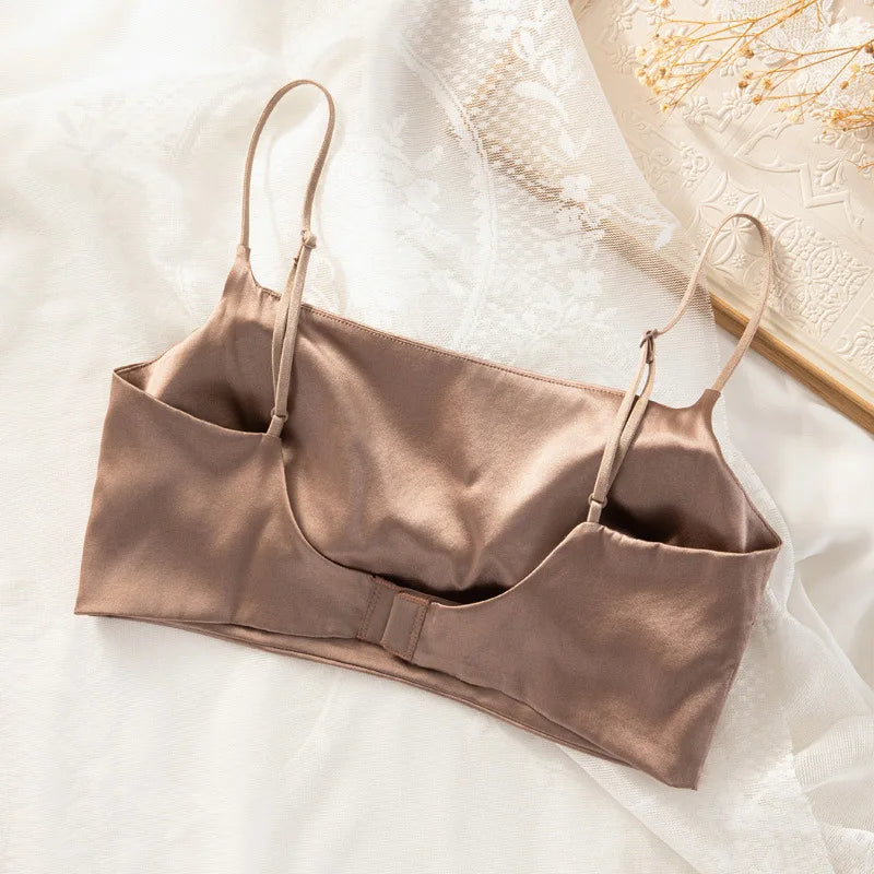 Women's Silk Bra, 93%Silk 7%Spandex Underwear,  Full Cup, Comfortable Female Underwear, Thin padding Brassiere, Camis style