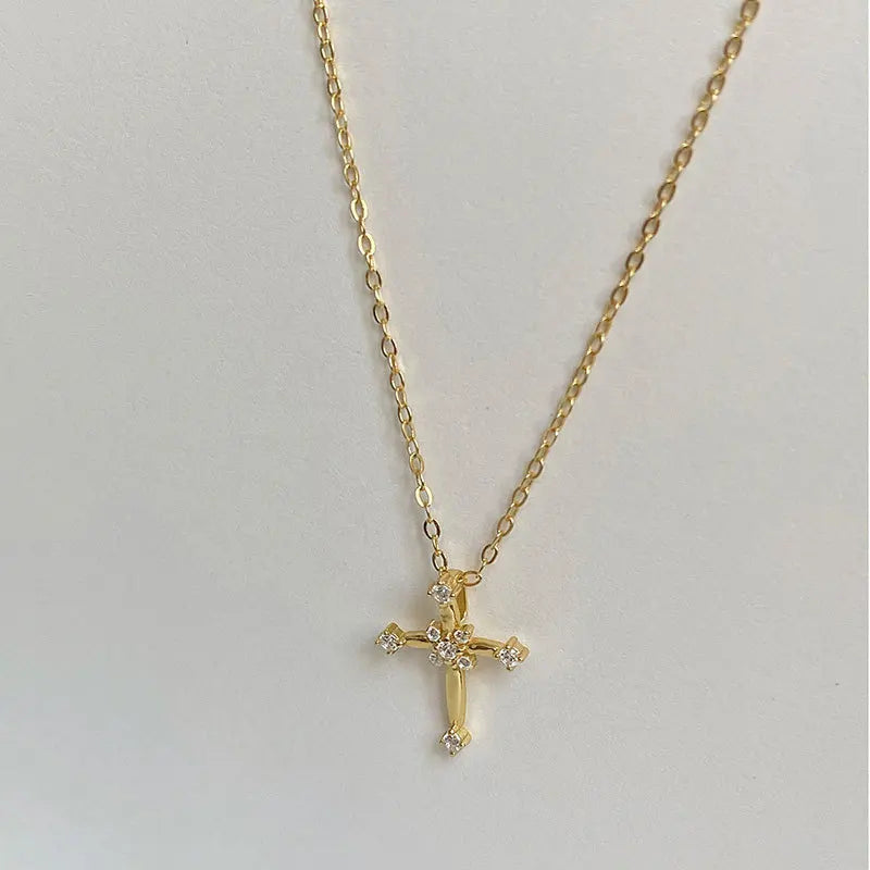 New 925 Sterling Silver Cross Necklace Style Geometric Style Woman Pendant Choker Birthday Exquisite Jewelry