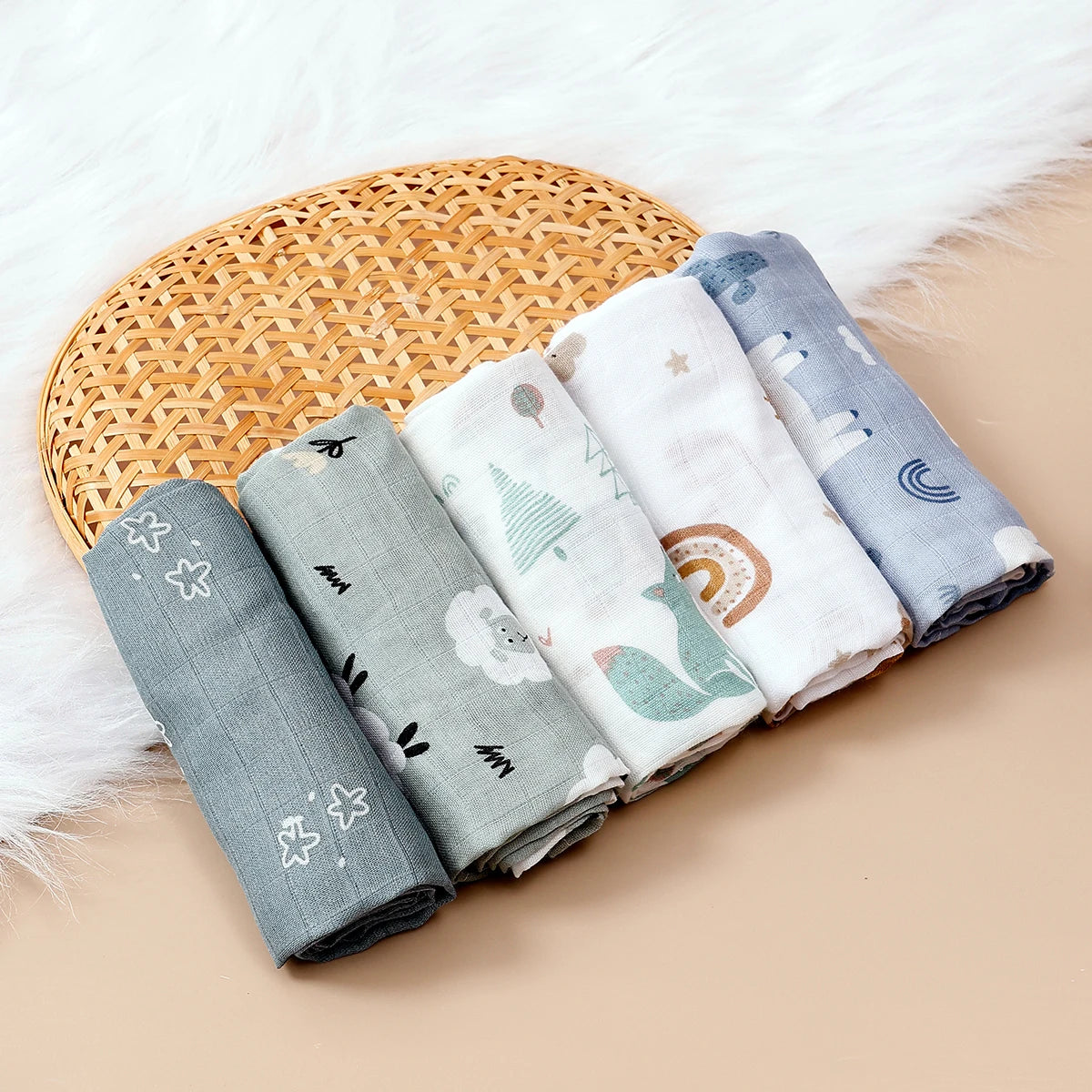 HappyFlute Bamboo Muslin Burp Cloth Set – 5 Pack