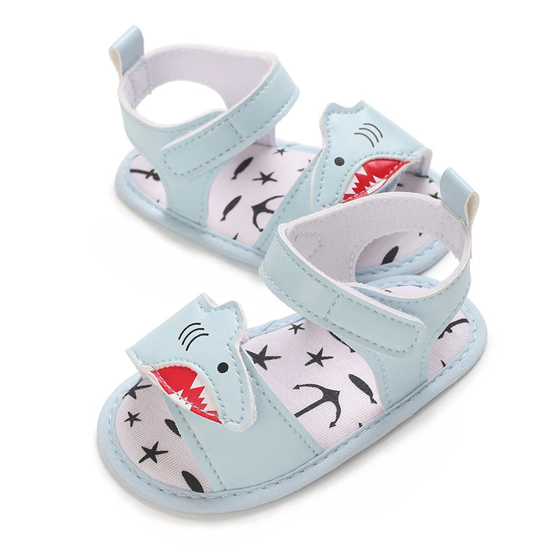 Blue 0-18M baby sandals for girls PU butterfly dew toe solid summer outdoor soft sole non slip rubber baby shoes for learning to