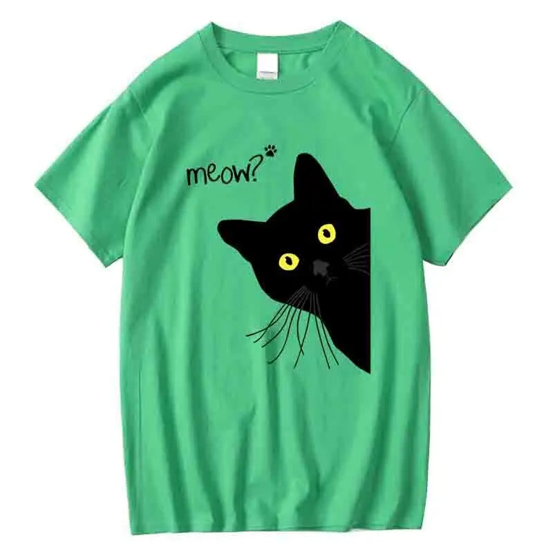 Men'S T-Shirt 100% Cotton Summer Meow Black Cat Print Men T Shirt Casual Loose O-Neck Men Tshirt Short Sleeve T-Shirt Male Tees