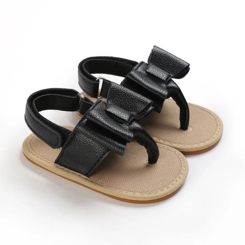 Baby Girl First Walker Sandals - Bow PU Leather Hook & Loop Shoes
