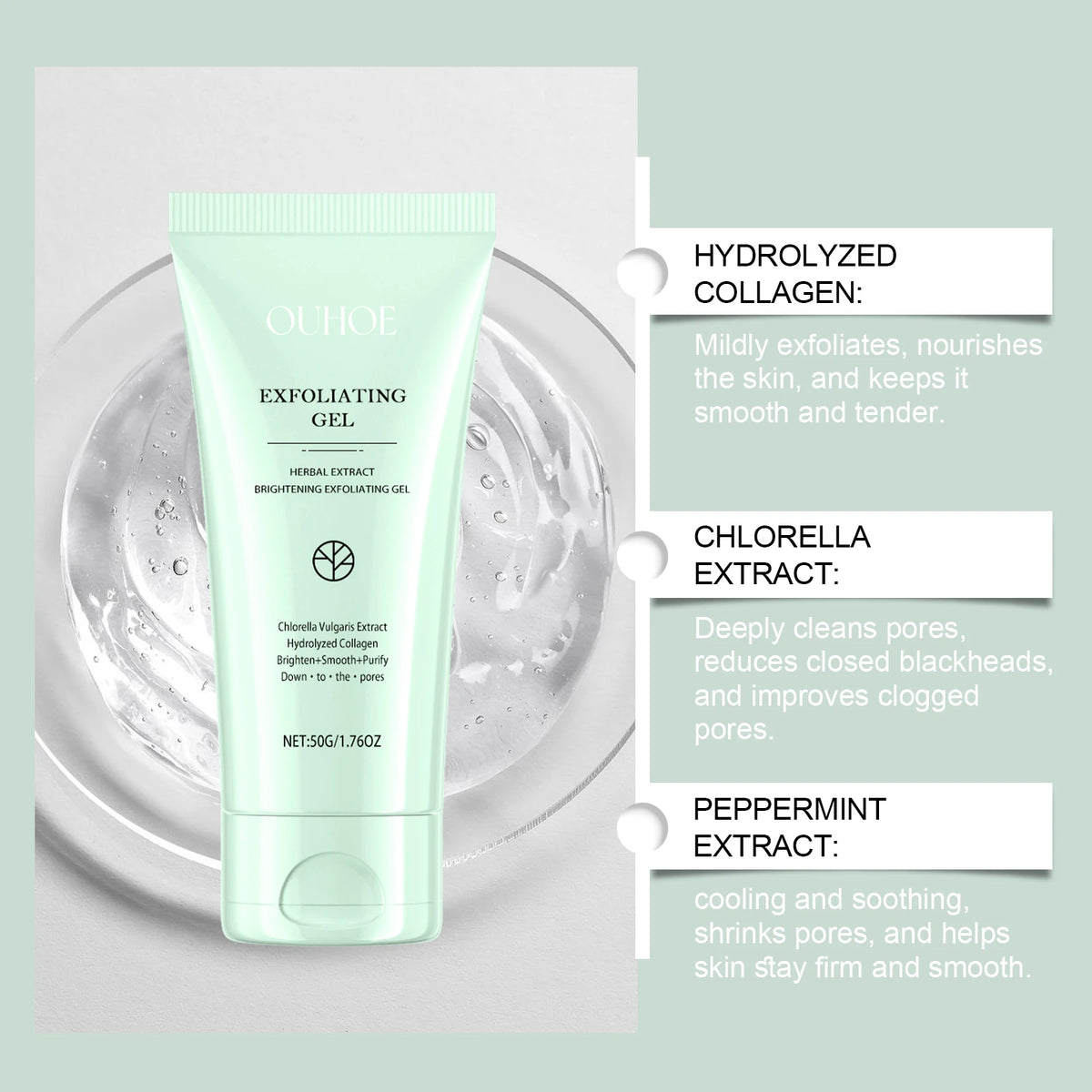 OUHOE Exfoliating Peeling Gel - Deep Cleaning Facial Scrub, 50g