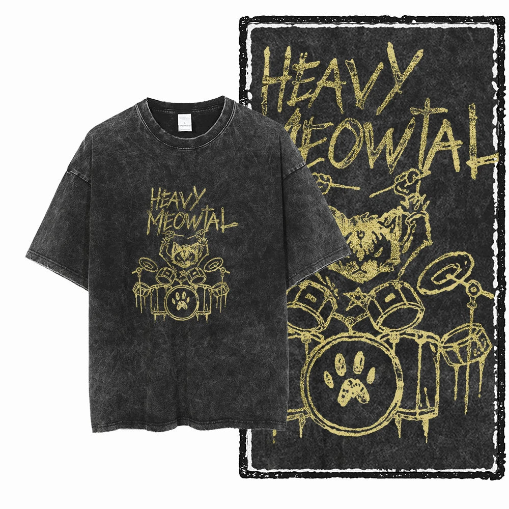 Coolmind Db Cat Printed Acid Washed Cotton T Shirt Unisex Exclusive Graphic Streetwear Tee For Men Big Size