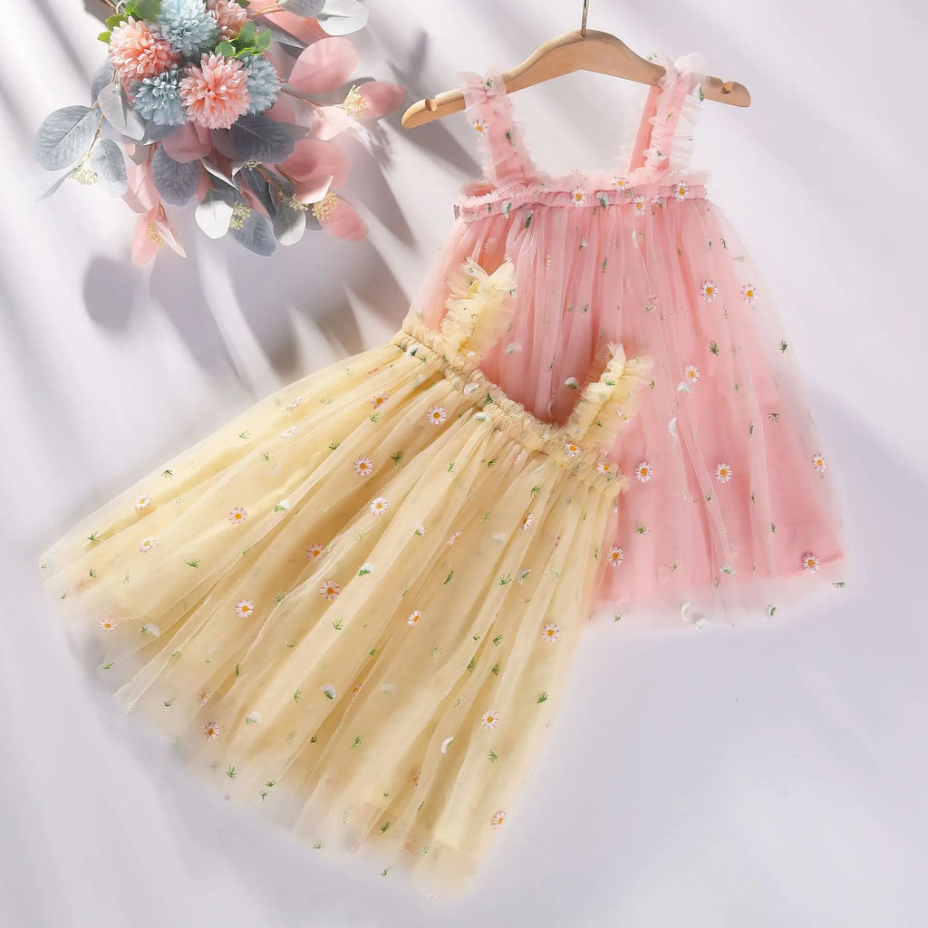 Girls' Summer Dress New Style Children's Baby Girl Fashionable Summer Thin Strap Princess Mesh Dress