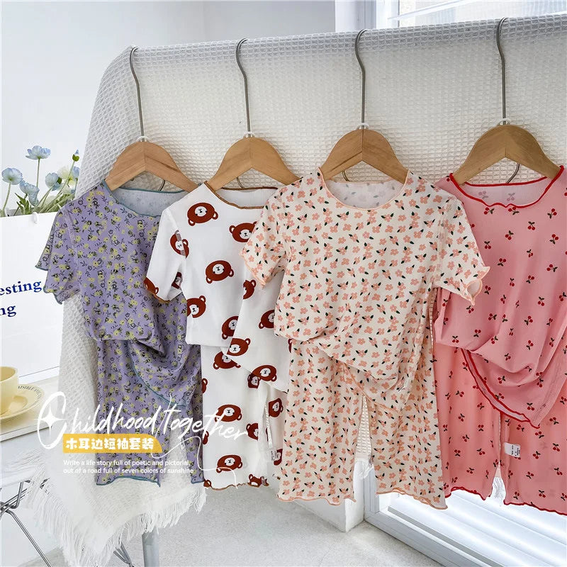 Girls Sweet Summer Style 2PCS SETS kids' sets and outfits Roupas Infantil Menina Short Sleeve T-Shirt and Shorts