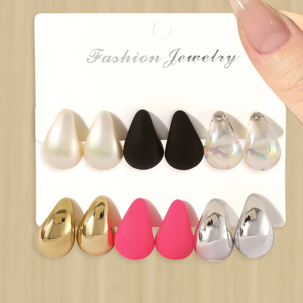 Classic Fashion Waterdrop Stud Earrings Punk Smooth Teardrop Earrings Set Charming Women's Daily Versatile Dating Party Jewelry