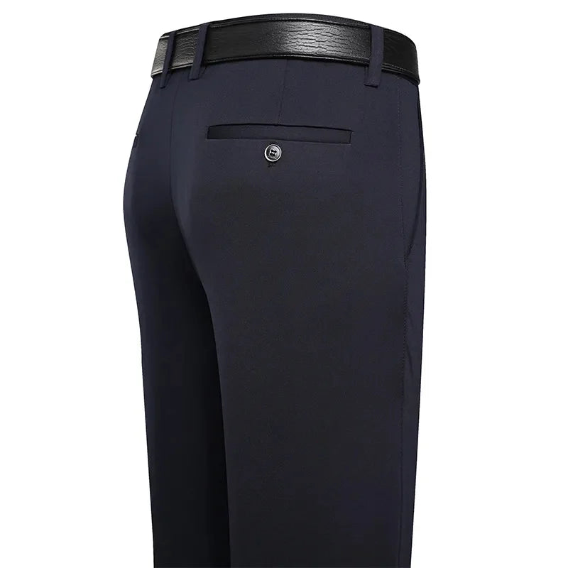 Men'S Trousers Summer Thin Business Casual Pants Classic Solid Color Elastic Comfortable Loose Straight Brand Men'S Wear