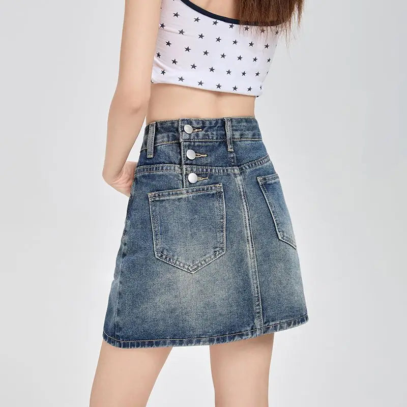Harajuku Denim Plaid Skirt Women Sexy Multiple Pockets Mini Skirts Vintage Y2K New Fashion 2025 Lady Casual Versatile Streetwear