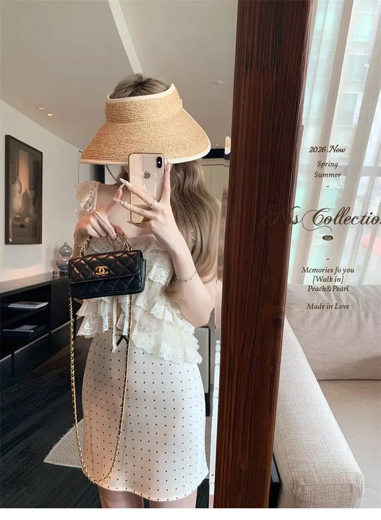 Korean Style Short Lace Halter Top Women's Summer New Design Pure Desire  Leaf  Spicy Girl Commute Loose Fit Casual