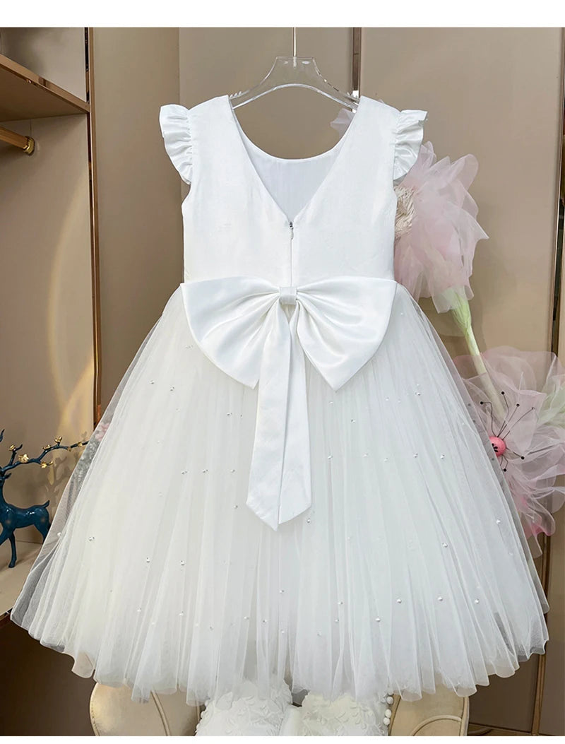 New Girls Puffy Dress Summer Tulle Fashion Little Princess Dress Piano Performance Costume Host Costume 2-10 Years Kids Clothes