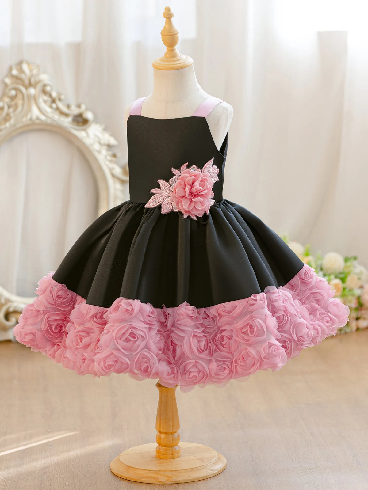 HETISO Tutu Flower Dresses For Children Black Kids Girls Birthday Princess Wedding Formal Party Ball Gown 2-10 Years
