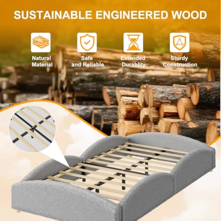 Twin Size Bed Frame for,Light Gray Fabric Upholstered with Wooden Slats and Hidden Storage Compartment