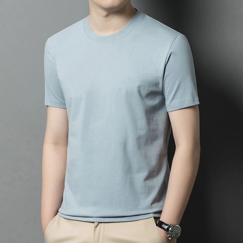 2026 Men's Pure Cotton T-shirt Men's New Round Neck Solid Color Base Shirt Summer Thin Loose Trendy Half Sleeved Top