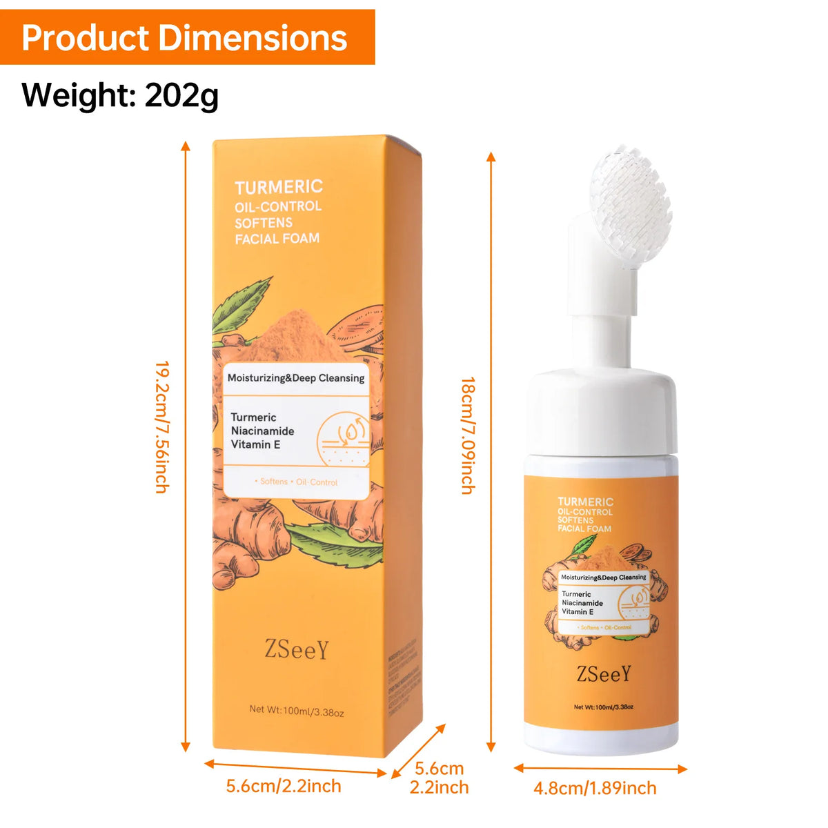 Turmeric Facial Cleanser with Brush - Brightening Face Wash 100ml